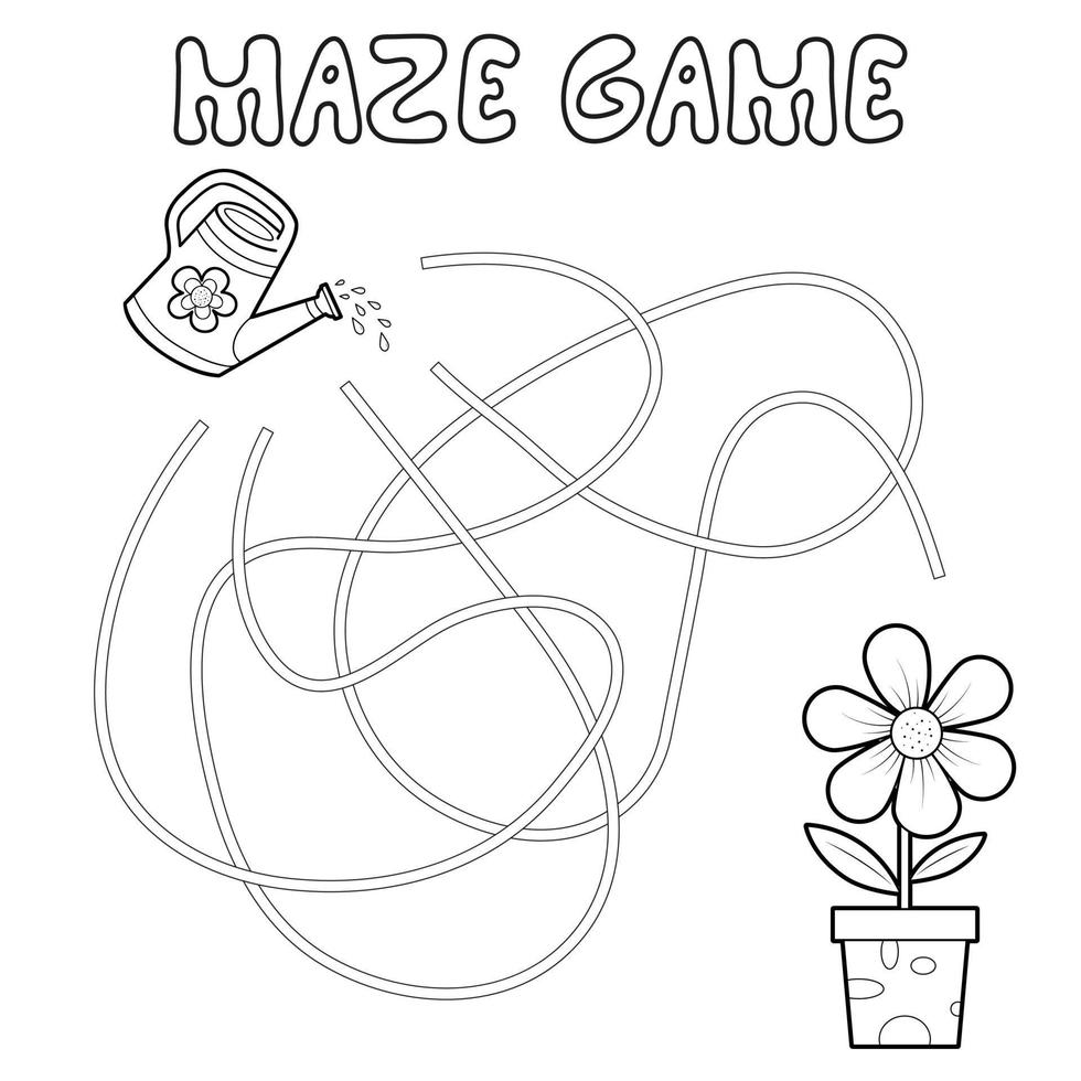 Maze puzzle game for children. Outline maze or labyrinth. Find path game with flower. vector