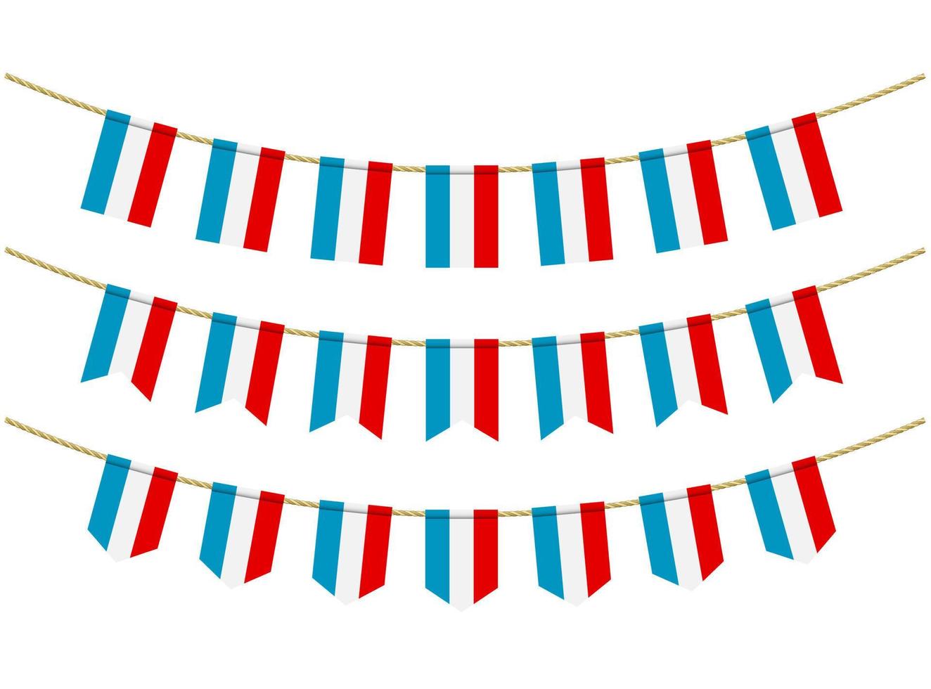 Luxembourg flag on the ropes on white background. Set of Patriotic bunting flags. Bunting decoration of luxembourg flag vector