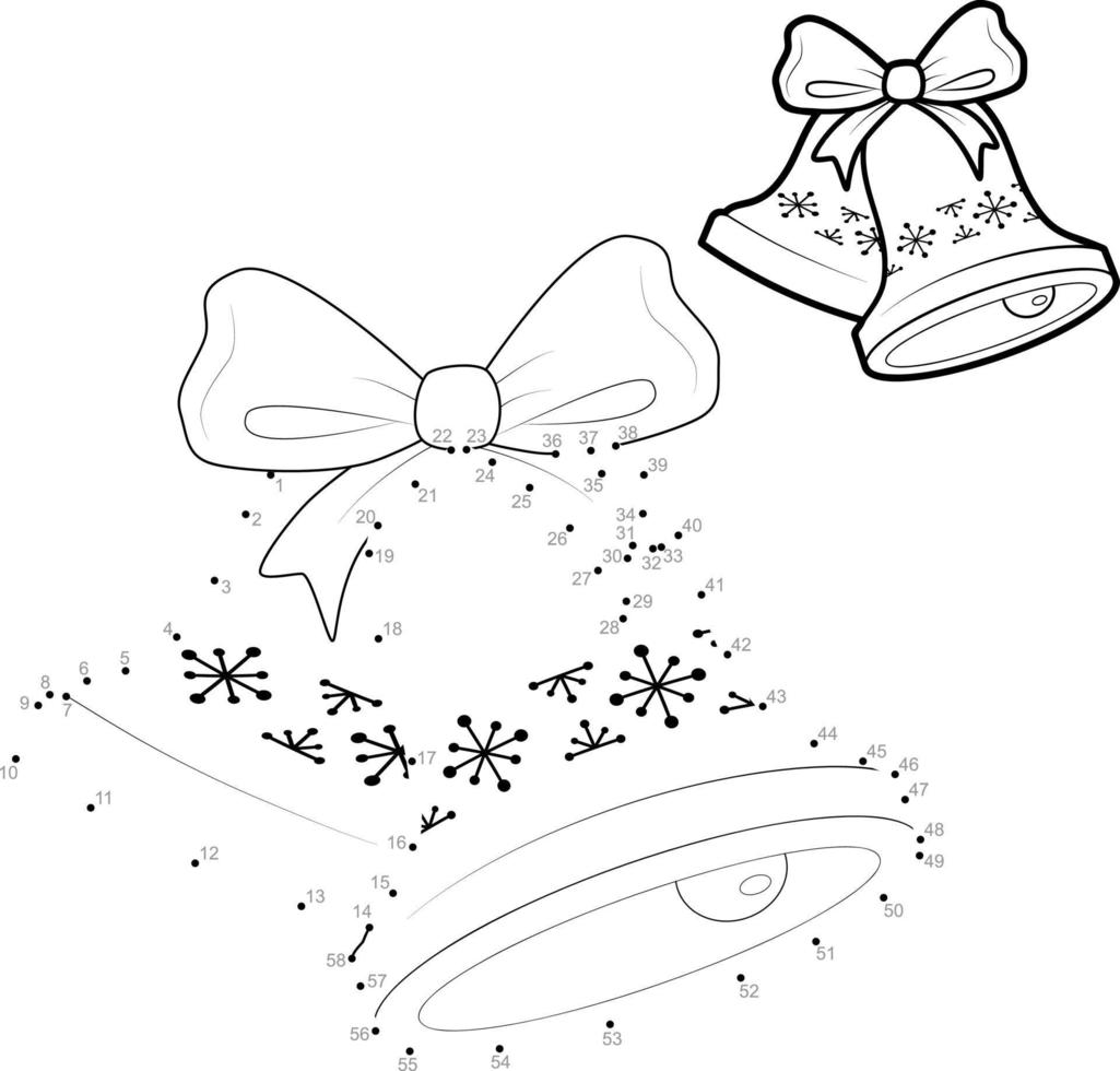 Dot to dot Christmas puzzle for children. Connect dots game. Christmas bell vector