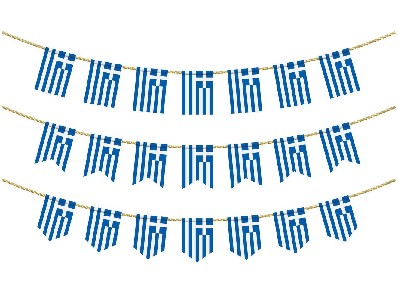 Greece flag on the ropes on white background. Set of Patriotic bunting flags. Bunting decoration of Greece flag vector