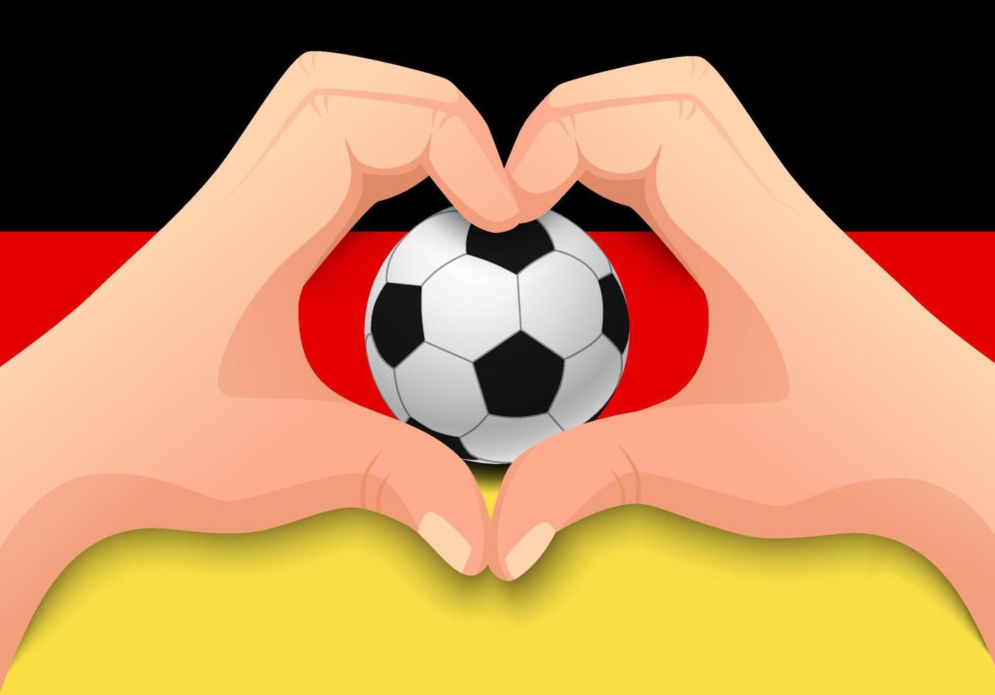 alemania, pelota de fútbol, y, mano, forma corazón vector