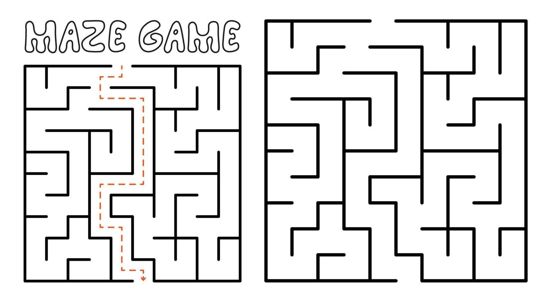 Maze game for kids. Maze puzzle with solution vector