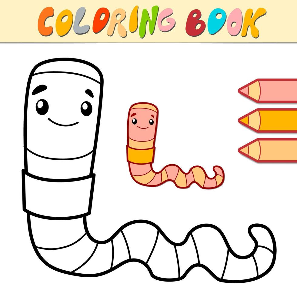 Coloring book or page for kids. worm black and white vector