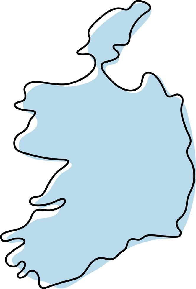 Stylized simple outline map of Ireland icon. Blue sketch map of Ireland vector illustration