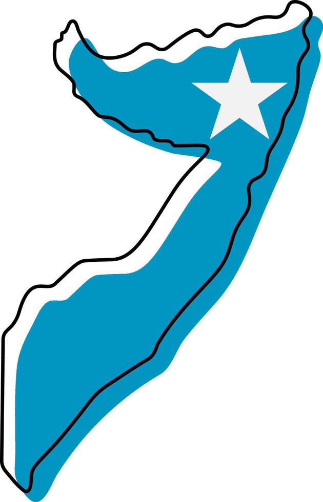 Stylized outline map of Somalia with national flag icon. Flag color map of Somalia vector illustration.