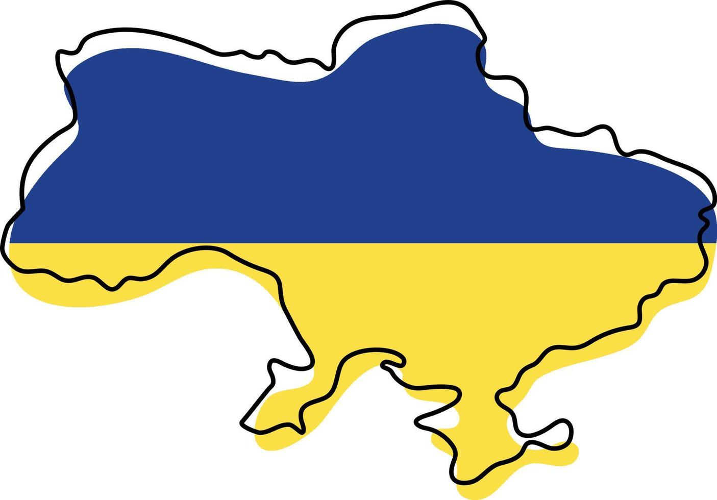 Stylized outline map of Ukraine with national flag icon. Flag color map of Ukraine vector illustration.