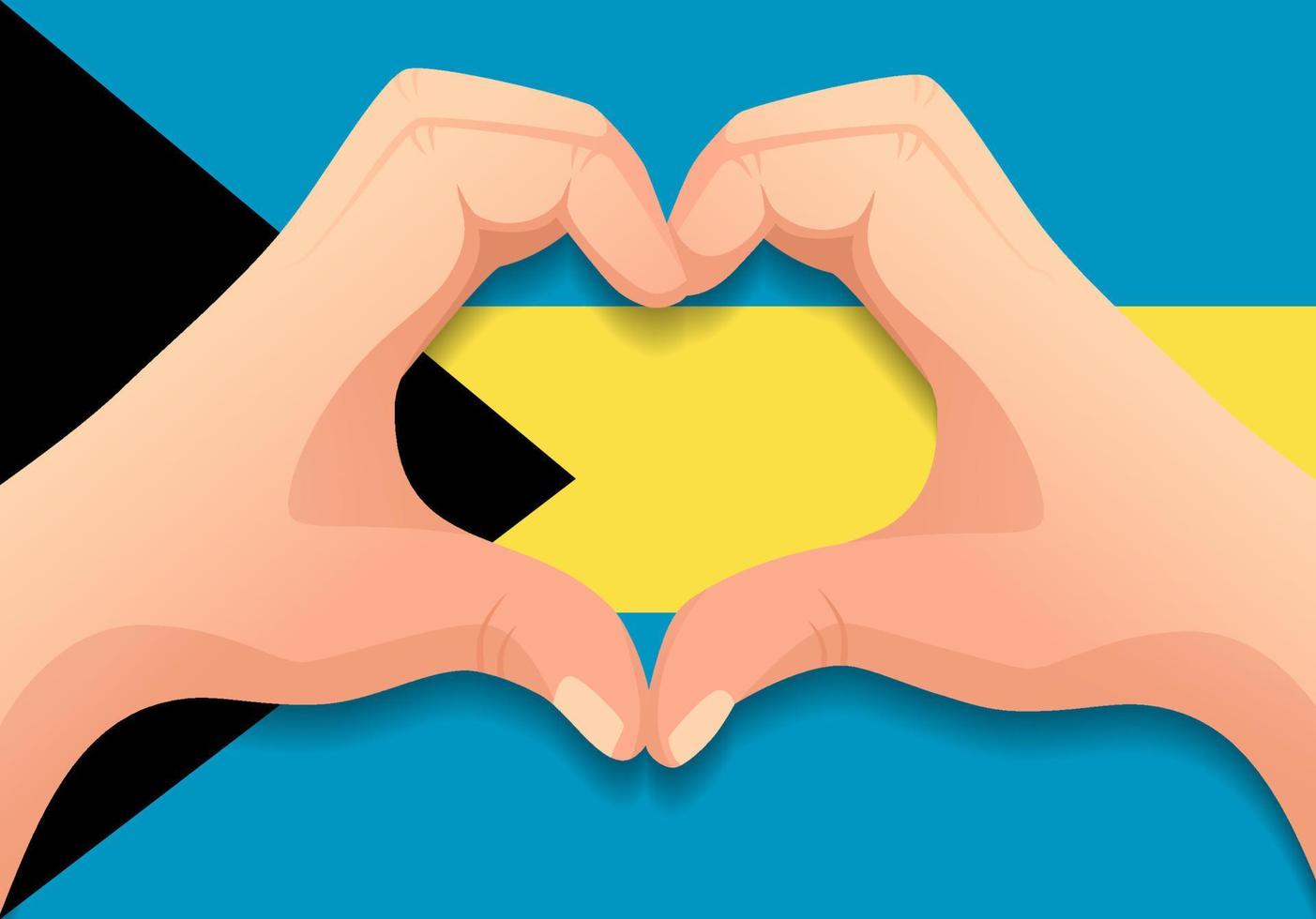 bandera de bahamas y forma de corazón de mano vector