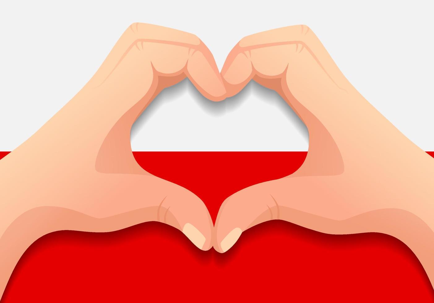 bandera de polonia y forma de corazón de mano vector