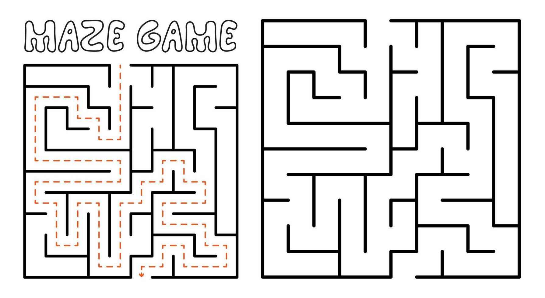 Maze game for kids. Maze puzzle with solution vector