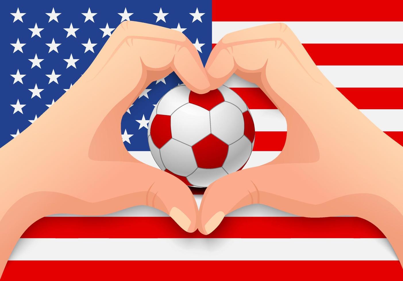 balón de fútbol de estados unidos y forma de corazón de mano vector