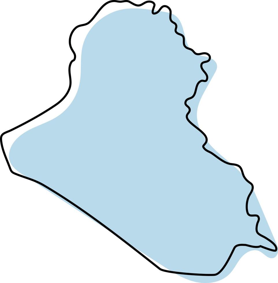 Stylized simple outline map of Iraq icon. Blue sketch map of Iraq vector illustration