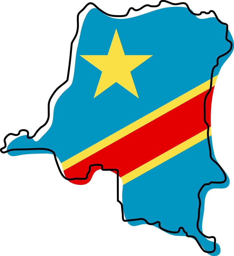 mapa de contorno estilizado de la república democrática del congo con icono de bandera nacional. mapa de color de la bandera de la república democrática del congo ilustración vectorial. vector