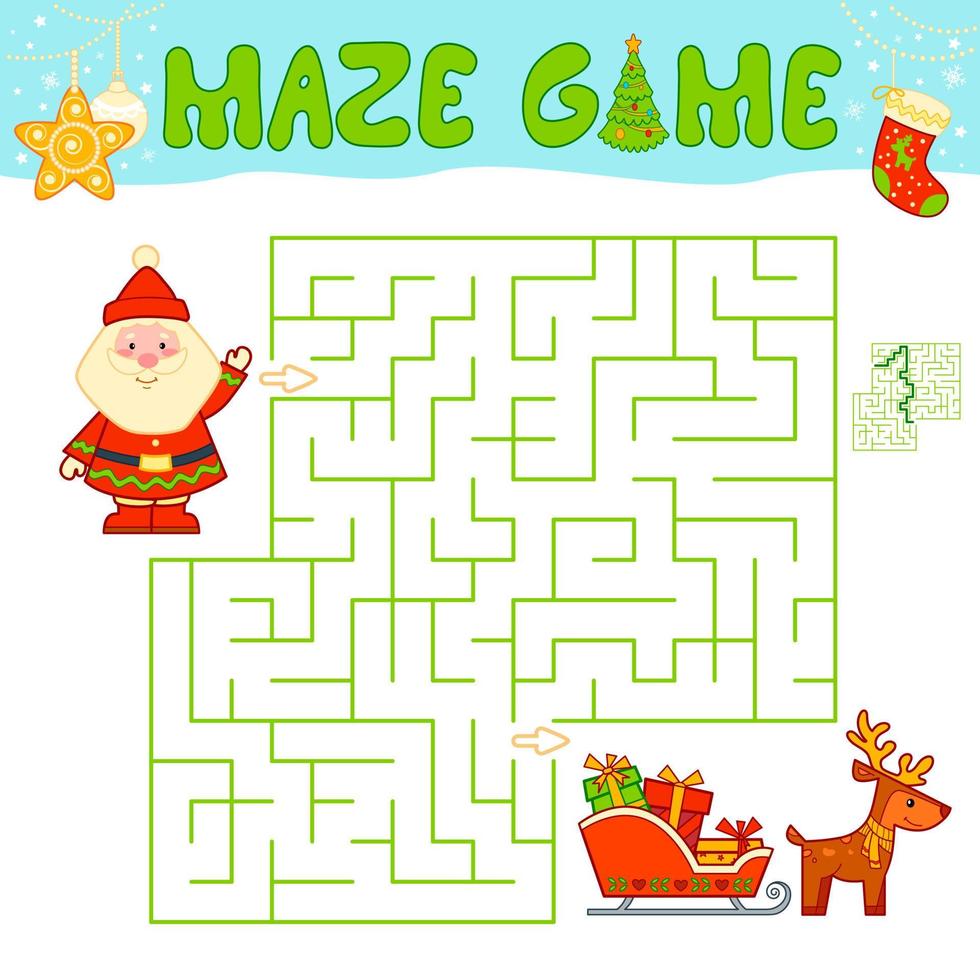 Christmas Maze puzzle game for children. Maze or labyrinth game with Christmas Santa claus. vector