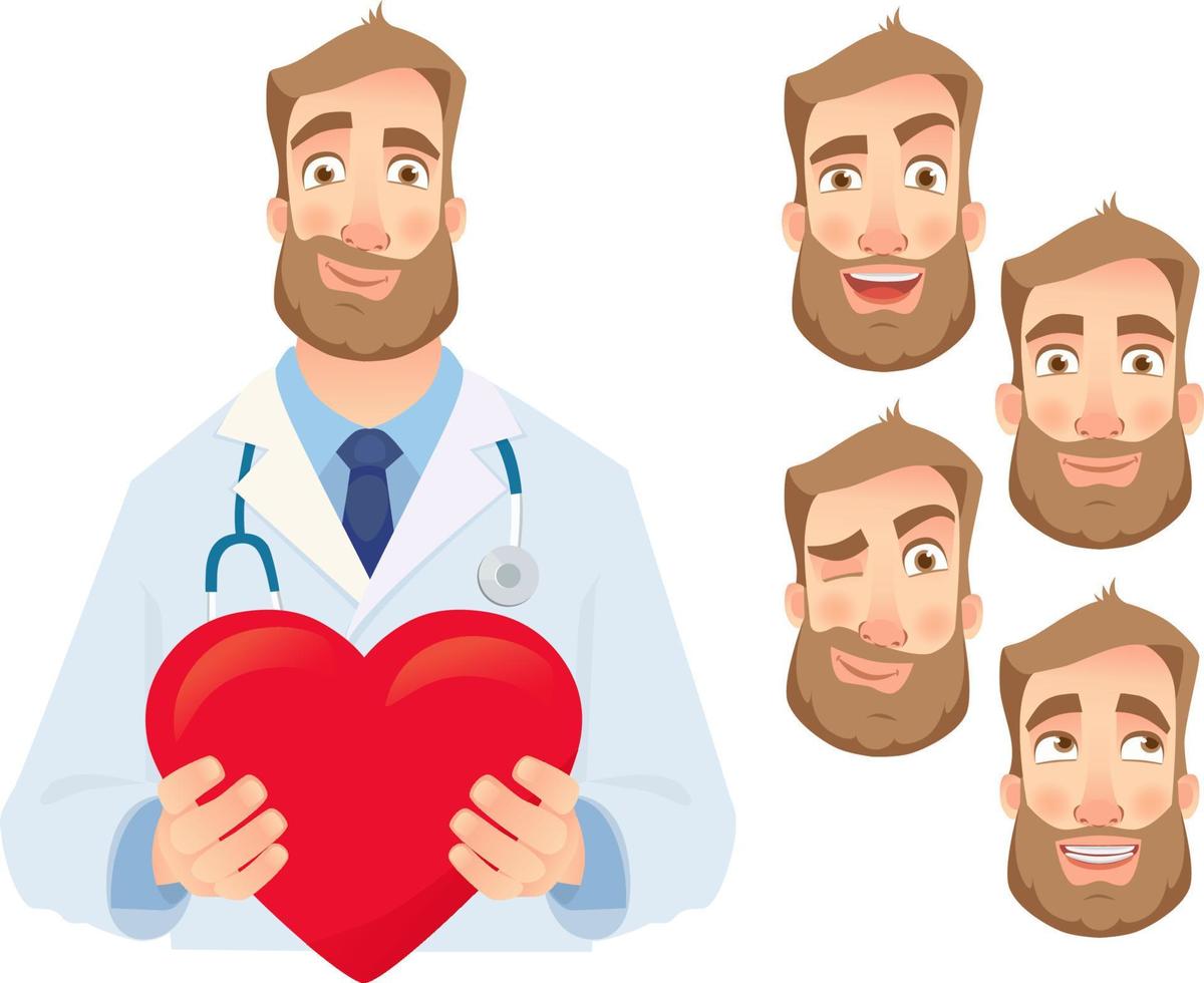 doctor holding red heart - set vector