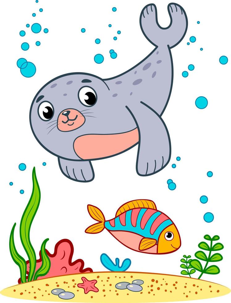 linda caricatura submarina de foca. Imágenes Prediseñadas de sello vector