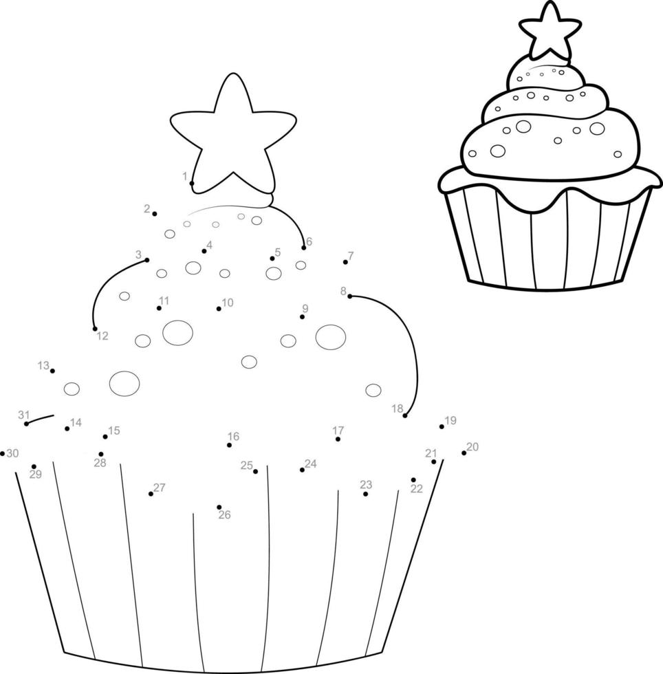 Dot to dot Christmas puzzle for children. Connect dots game. Christmas cake vector illustration