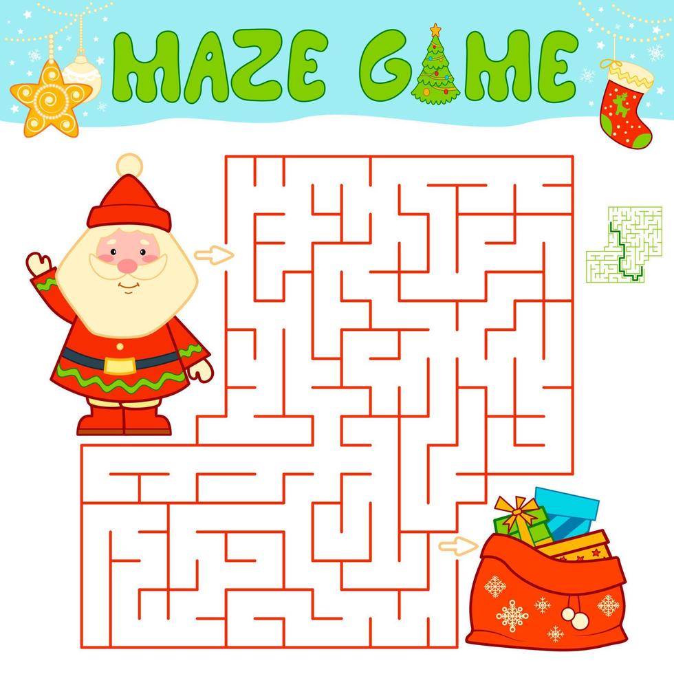 juego de rompecabezas de laberinto navideño para niños. juego de laberinto o laberinto con navidad santa claus. vector