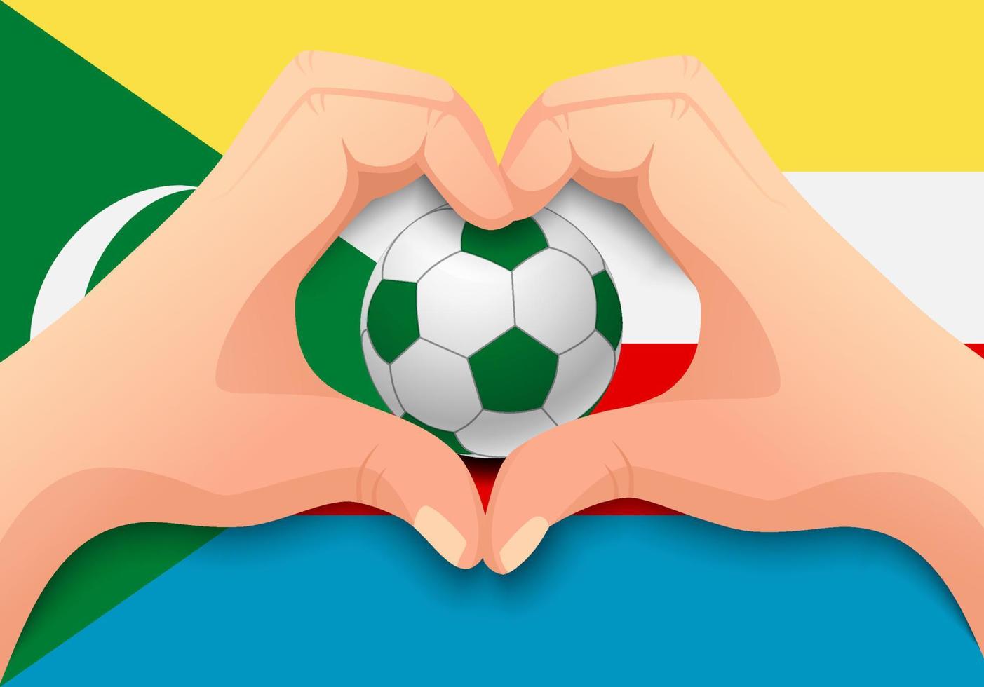 balón de fútbol de comoras y forma de corazón de mano vector