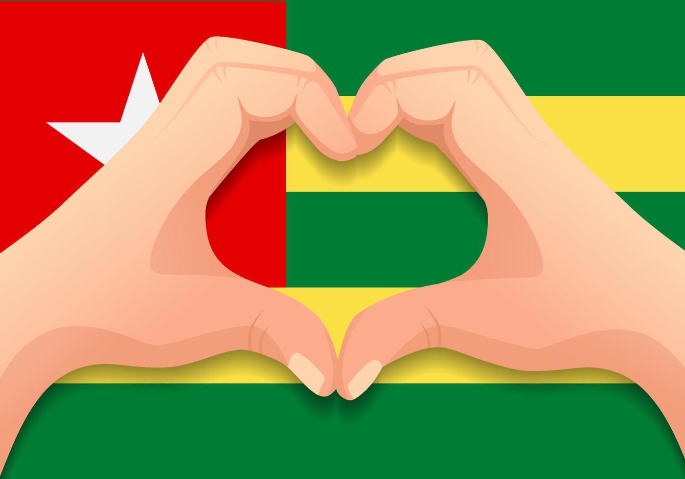 togo, bandera, y, mano, forma corazón vector