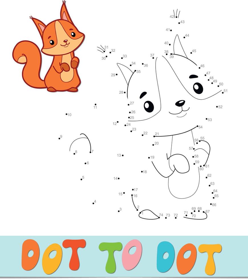 Dot to dot puzzle. Connect dots game. squirrel vector illustration