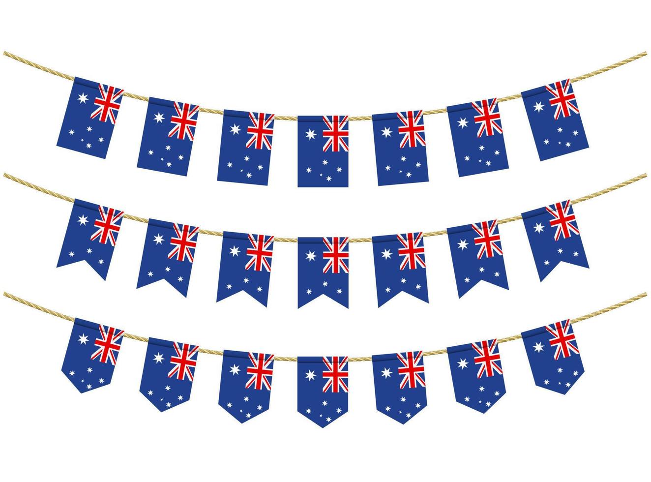 Australia flag on the ropes on white background. Set of Patriotic bunting flags. Bunting decoration of Australia flag vector