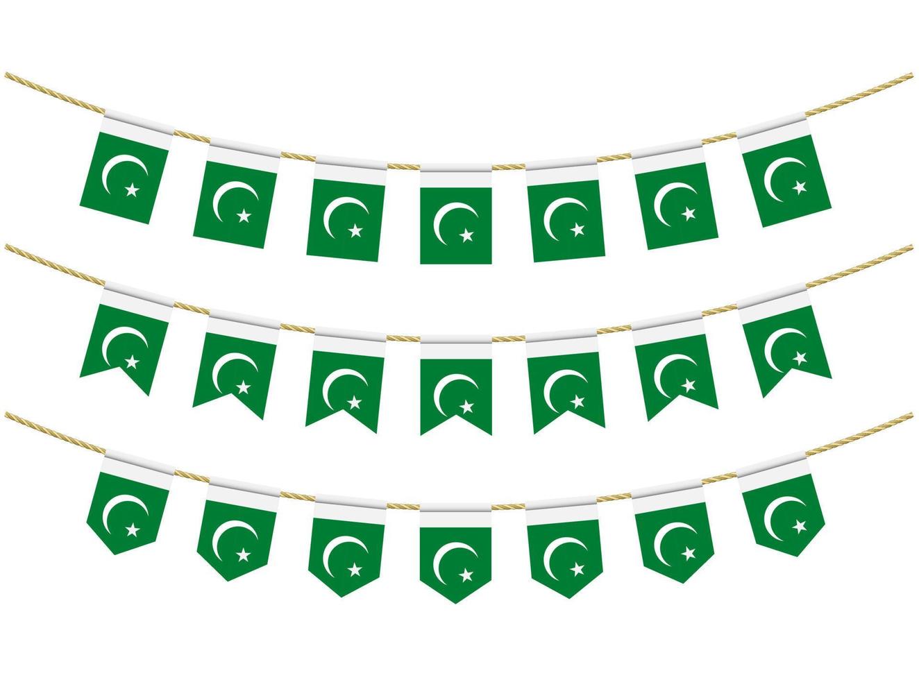 Pakistan flag on the ropes on white background. Set of Patriotic bunting flags. Bunting decoration of Pakistan flag vector
