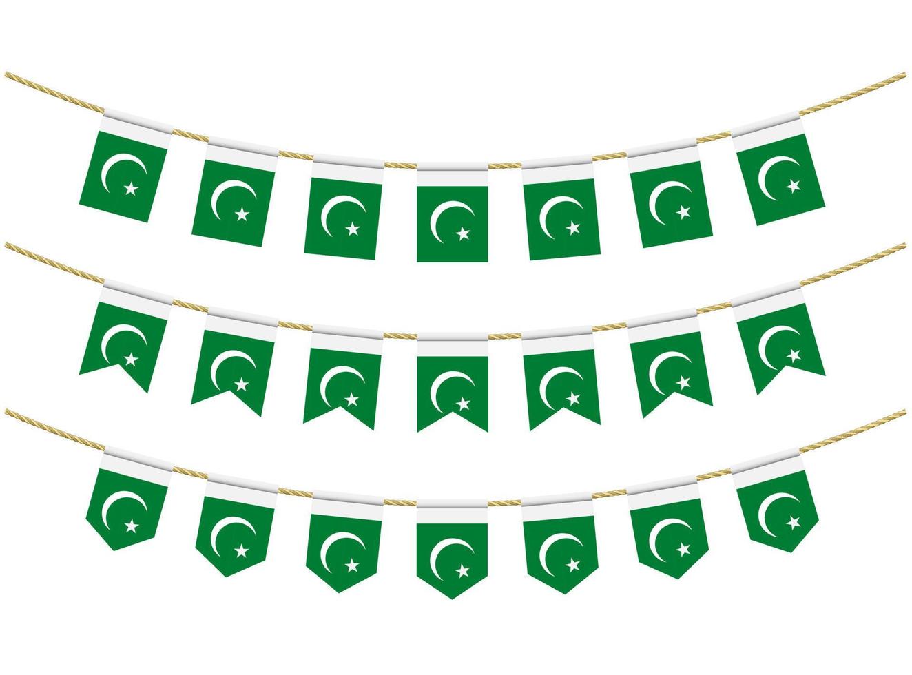 bandera de pakistán en las cuerdas sobre fondo blanco. conjunto de banderas patrióticas del empavesado. decoración del empavesado de la bandera de pakistán vector