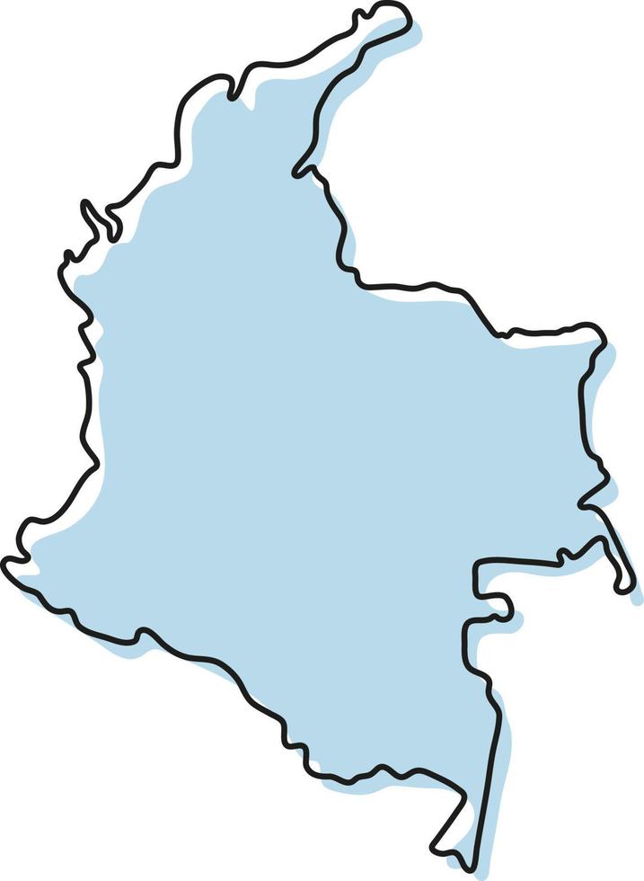 Stylized simple outline map of Colombia icon. Blue sketch map of Colombia vector illustration