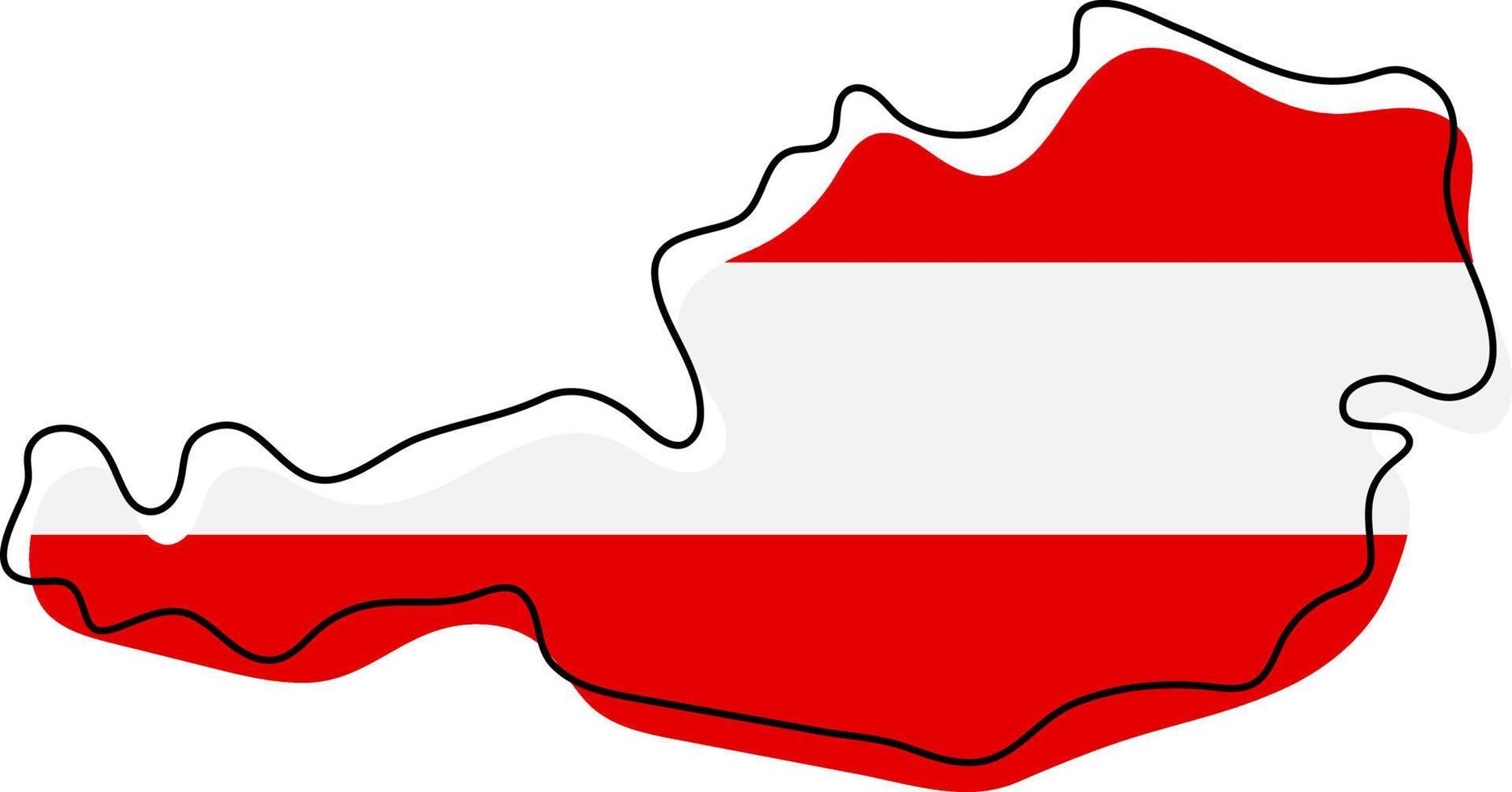 Stylized outline map of Austria with national flag icon. Flag color map of Austria vector illustration.