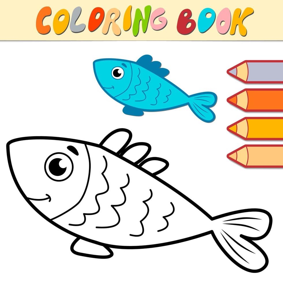 libro de colorear o página para niños. vector de pescado blanco y negro