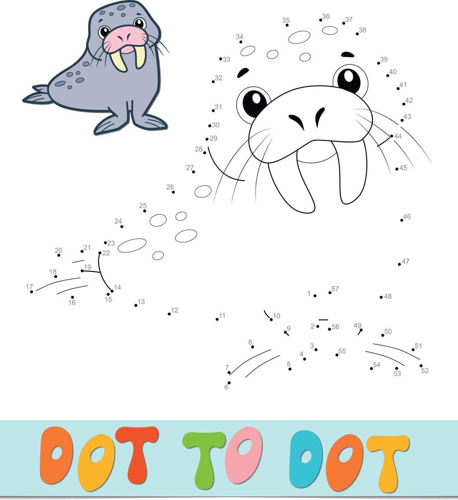 Dot to dot puzzle. Connect dots game. walrus vector illustration