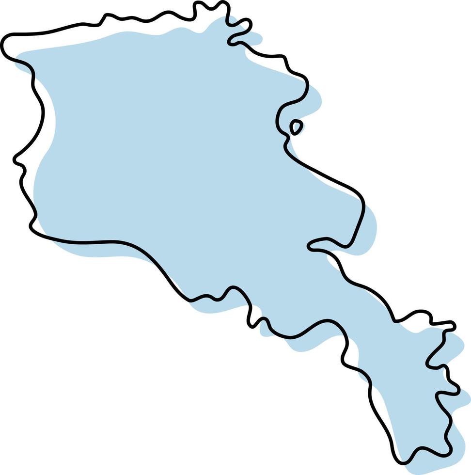 Stylized simple outline map of Armenia icon. Blue sketch map of Armenia vector illustration