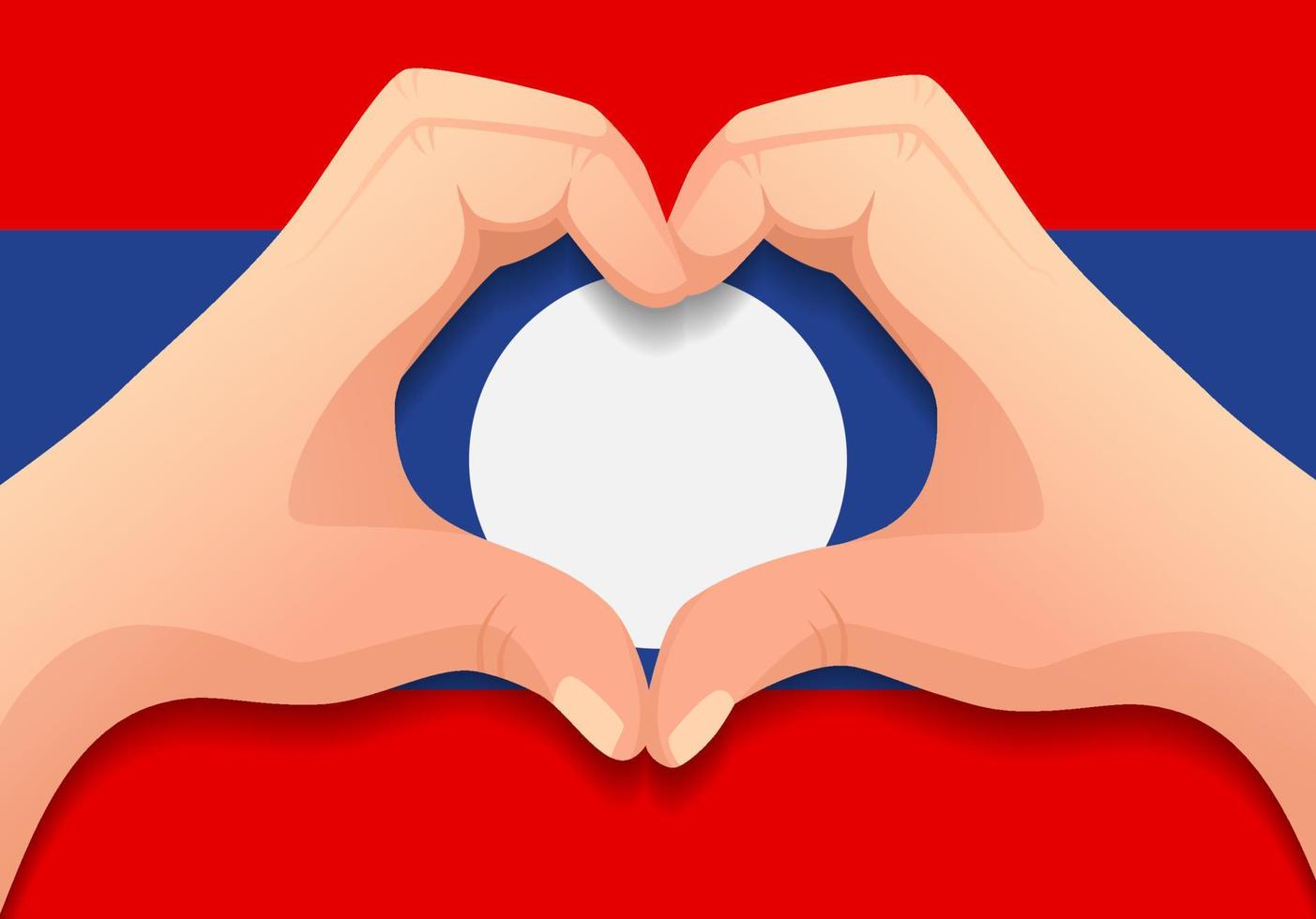 laos, bandera, y, mano, forma corazón vector