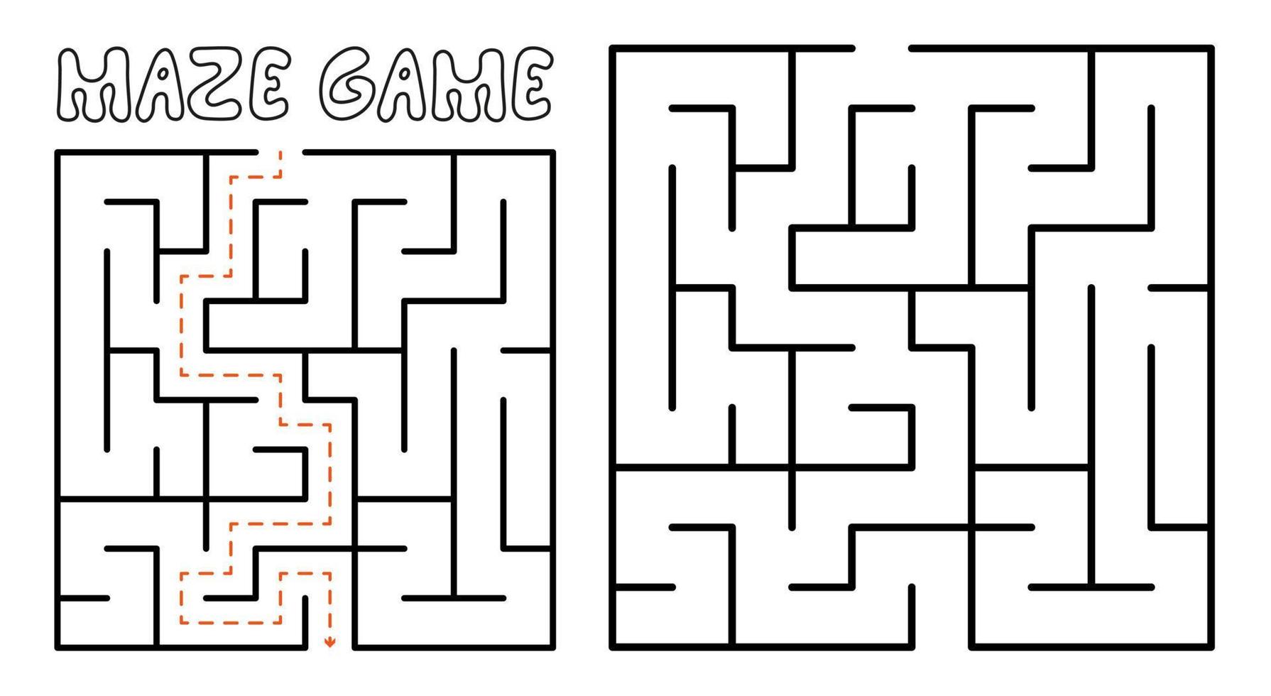 Maze game for kids. Maze puzzle with solution vector