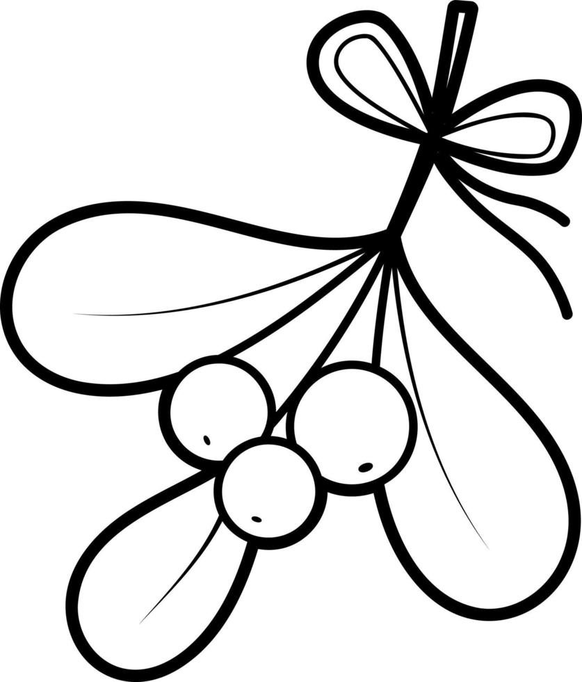 Christmas coloring book or page. Viscum and berries black and white vector illustration
