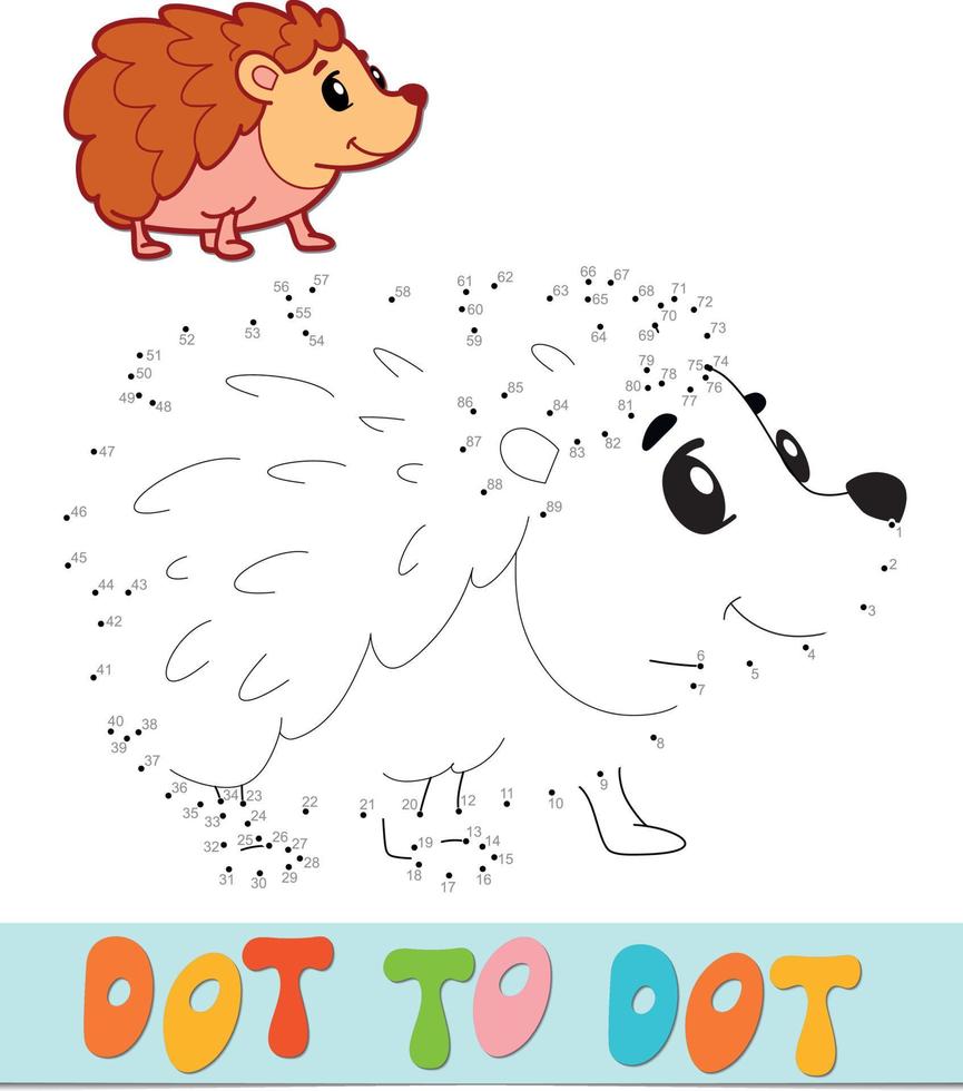 Dot to dot puzzle. Connect dots game. hedgehog vector illustration