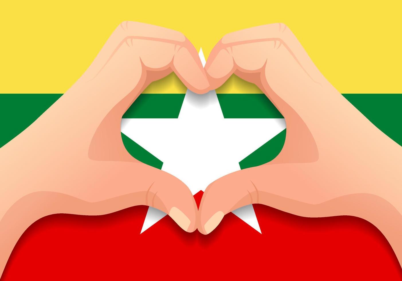 bandera de birmania y forma de corazón de mano vector