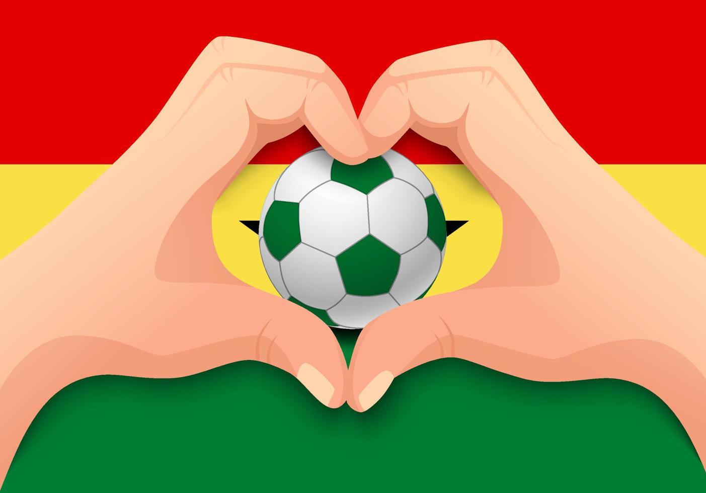 Balón de fútbol de Ghana y forma de corazón de mano vector