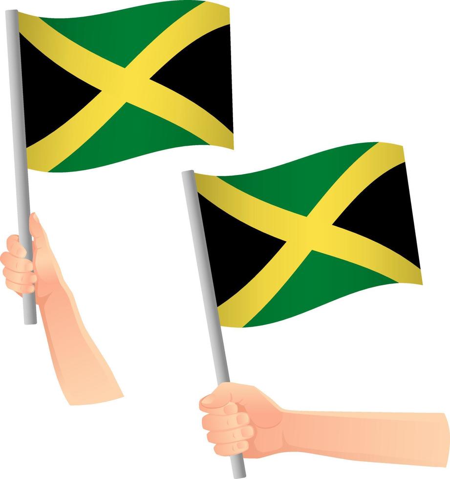 Jamaica flag in hand icon vector