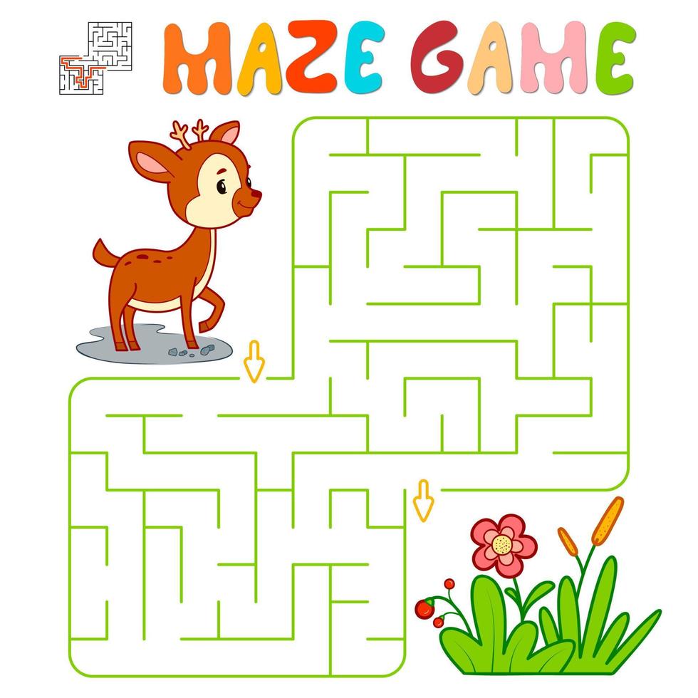 Maze puzzle game for children. Maze or labyrinth game with deer. vector