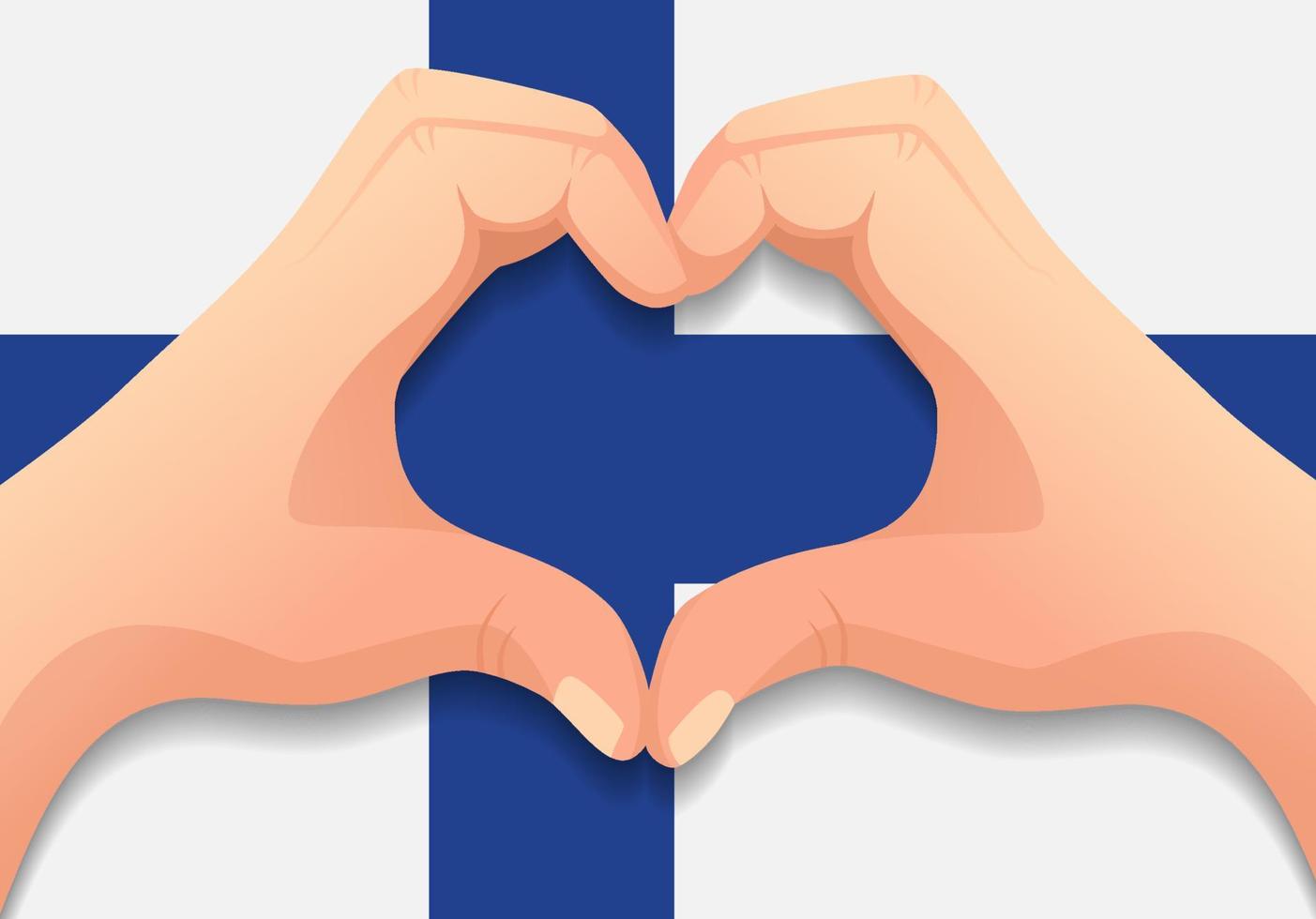 bandera finlandesa y forma de corazón de mano vector