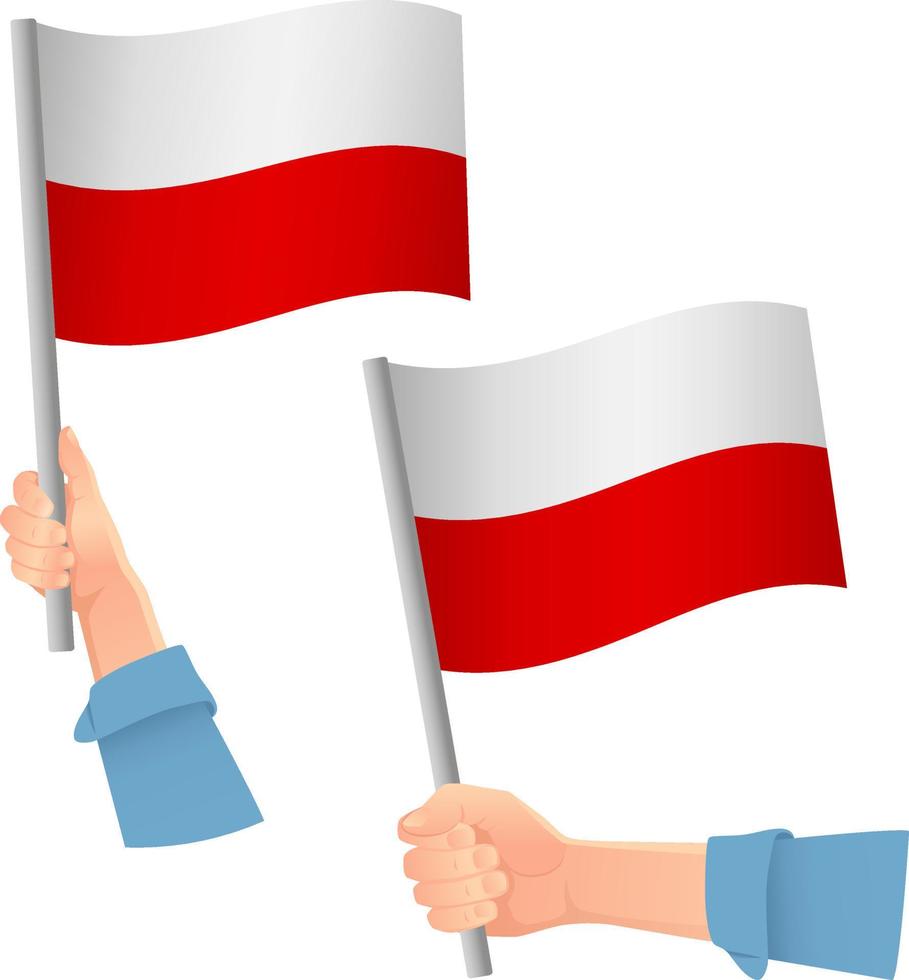 Icono de la bandera de Polonia en la mano vector