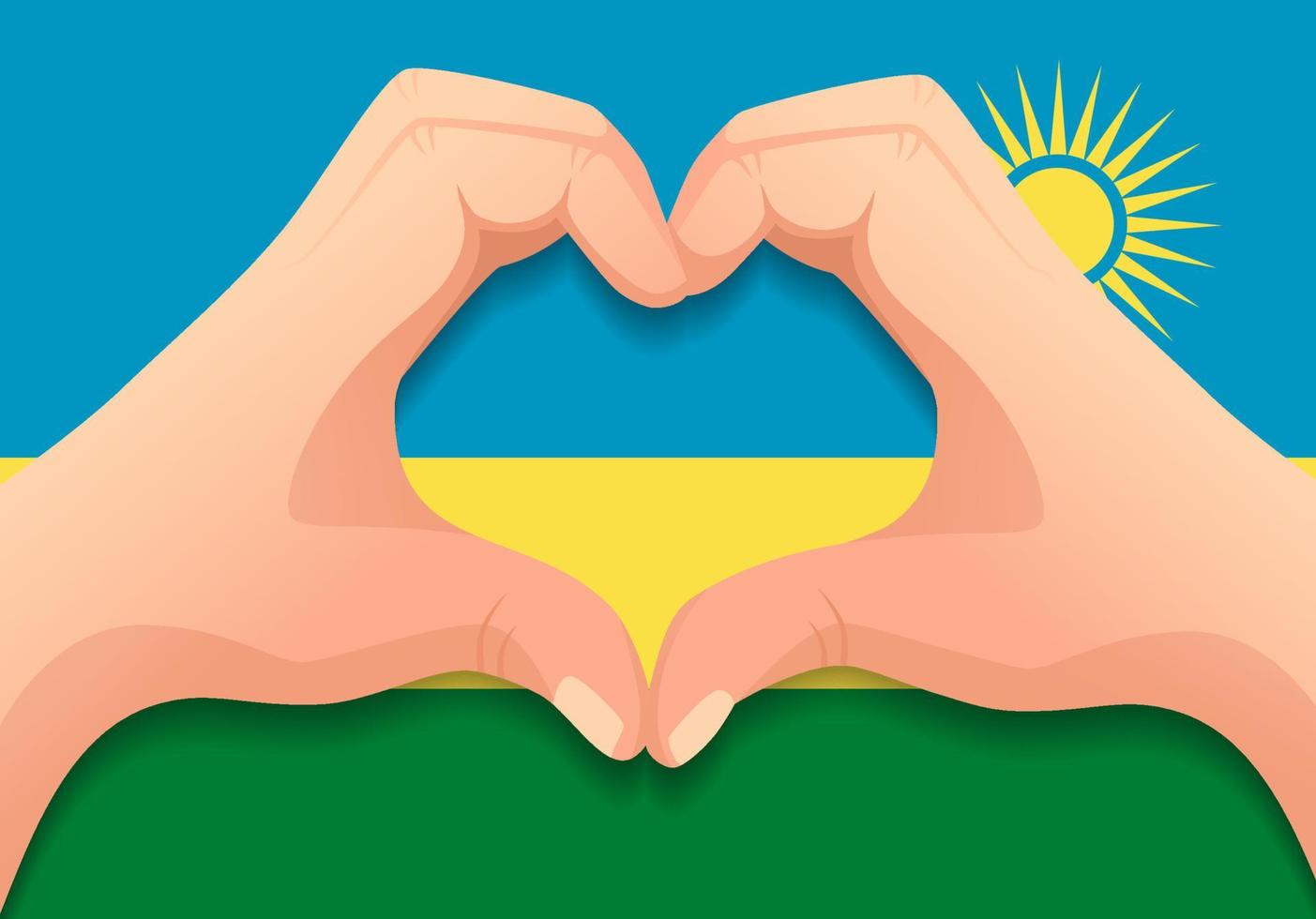 ruanda, bandera, y, mano, forma corazón vector