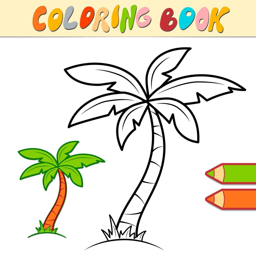 Coloring book or page for kids. palm black and white vector