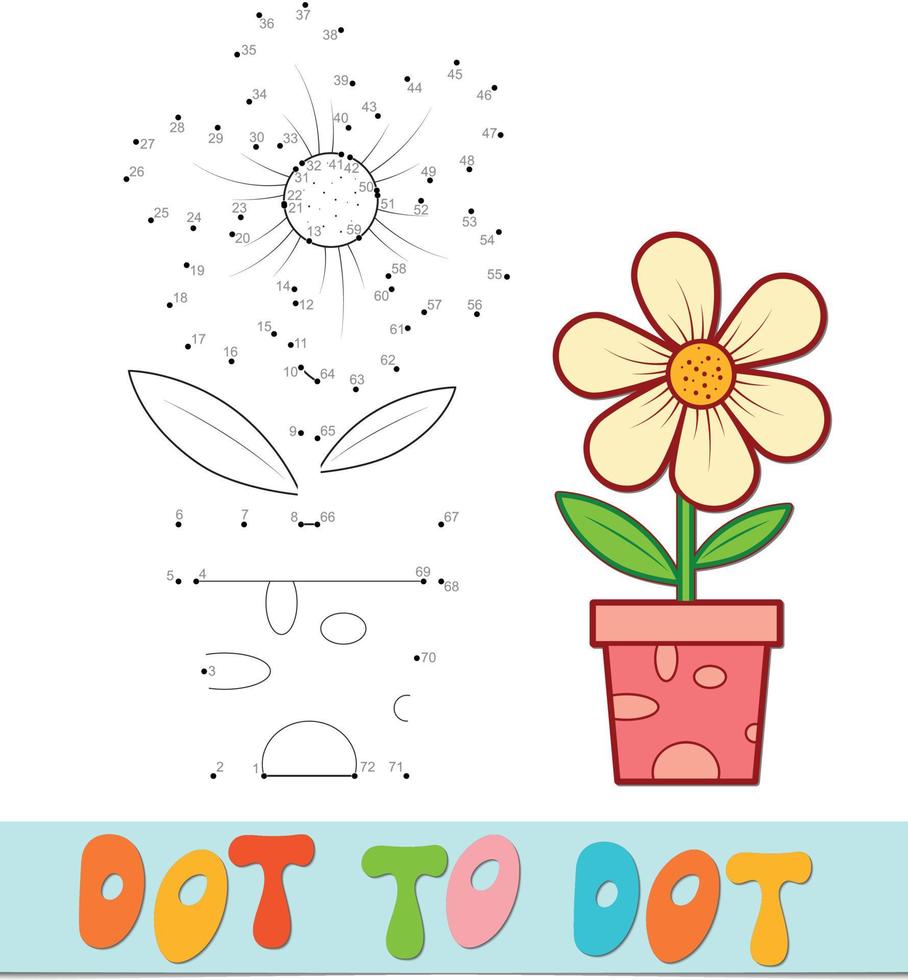 rompecabezas de punto a punto. juego de conectar puntos. Ilustración de vector de flor en maceta