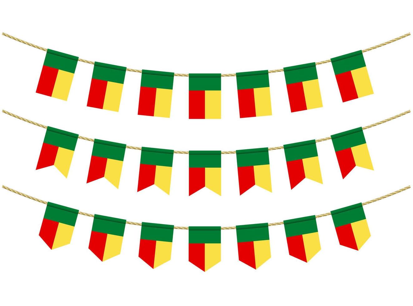 Benin flag on the ropes on white background. Set of Patriotic bunting flags. Bunting decoration of Benin flag vector