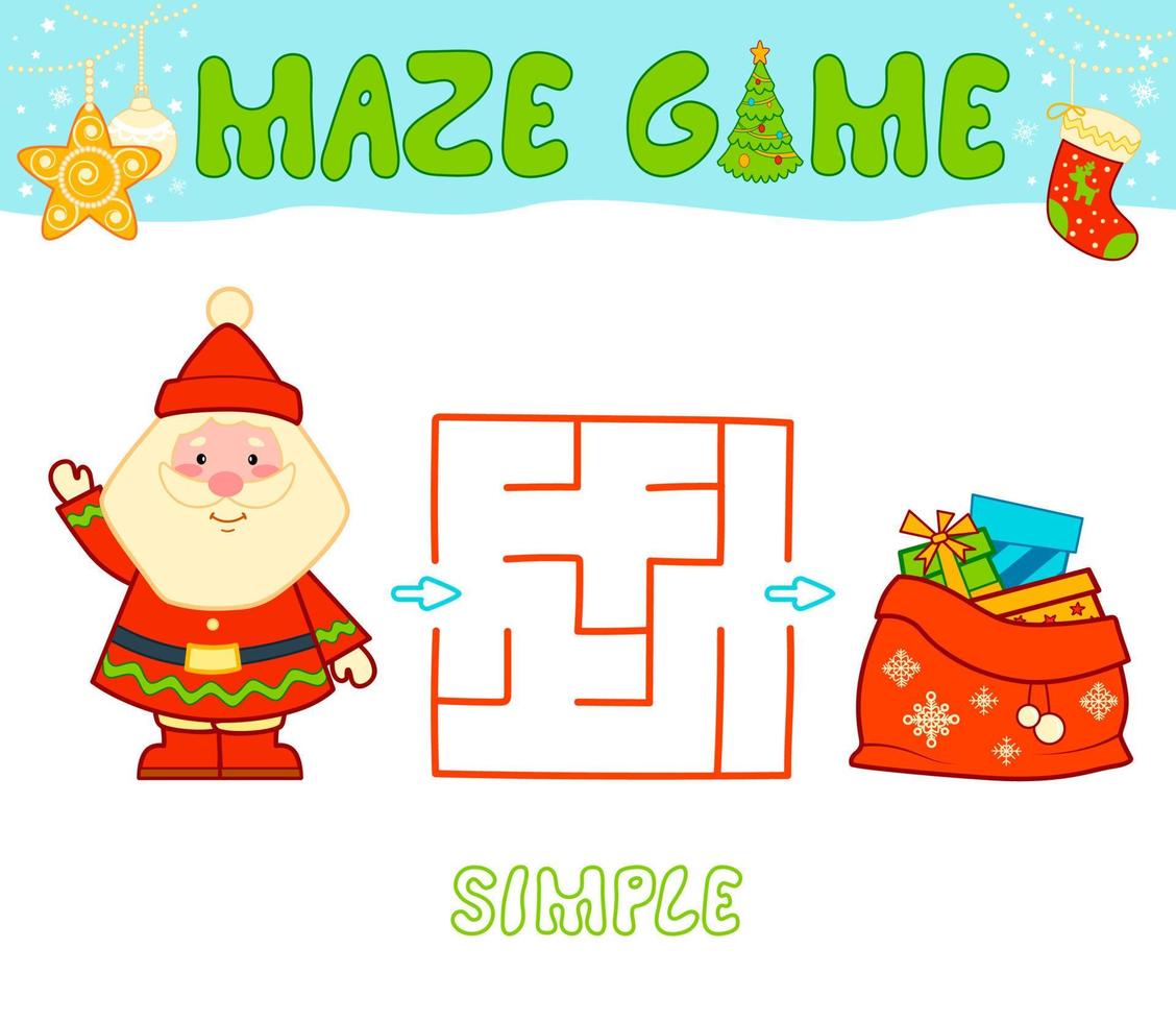 Christmas Maze puzzle game for children. Simple Maze or labyrinth game with Christmas Candy. vector