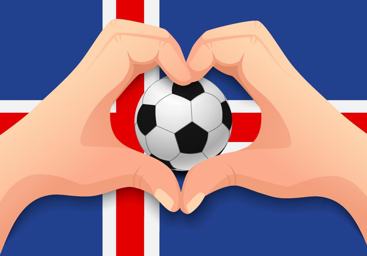 islandia, pelota de fútbol, y, mano, forma corazón vector