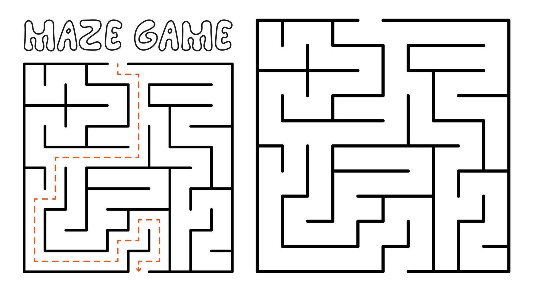 Maze game for kids. Maze puzzle with solution vector