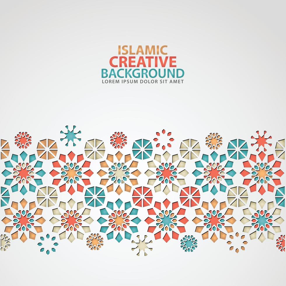 Islamic greeting card banner background with ornamental colorful detail of floral mosaic islamic art ornament vector